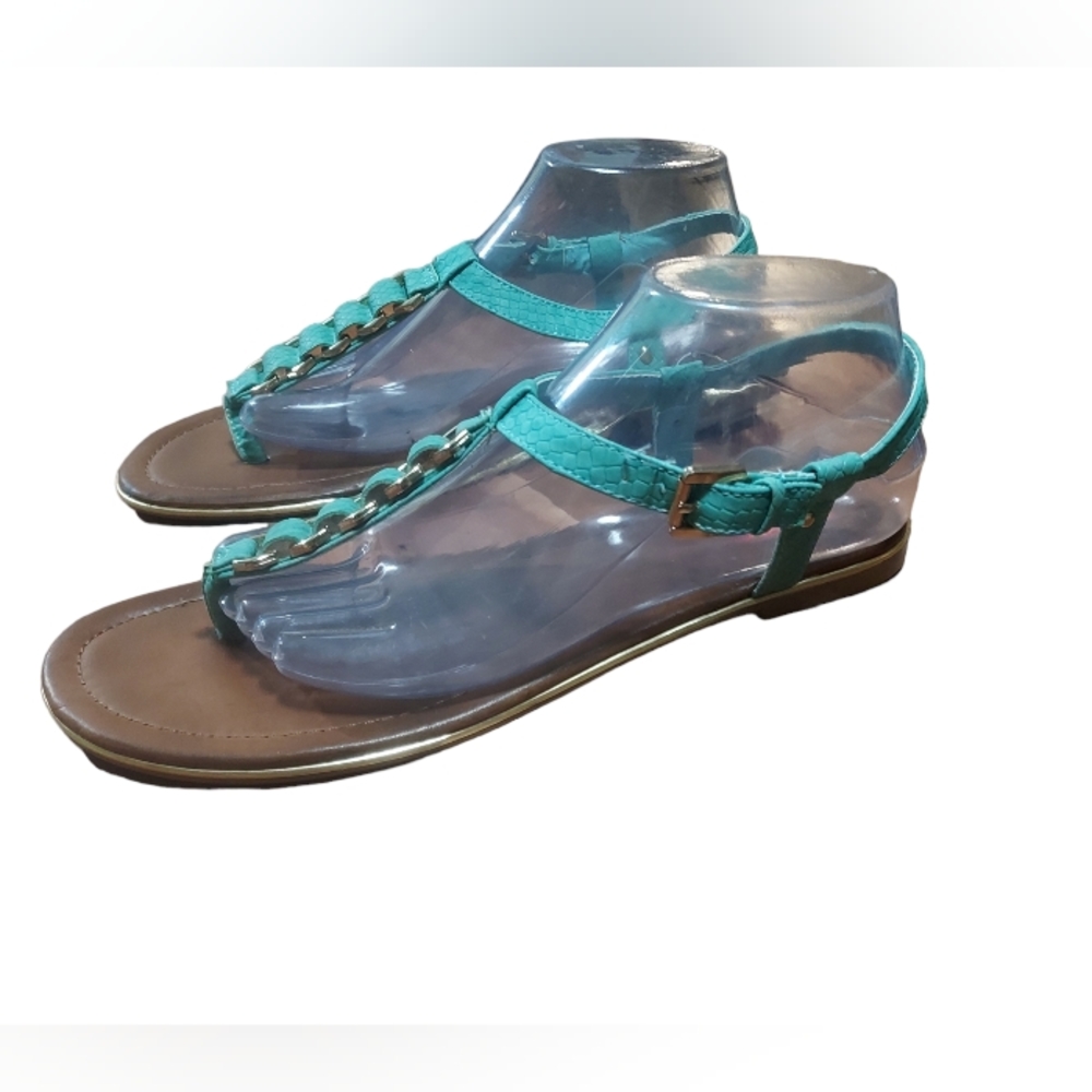 Bongo Sandals 10 Blue Aqua giulama green Woman Flat Strappy Thong. (0079)